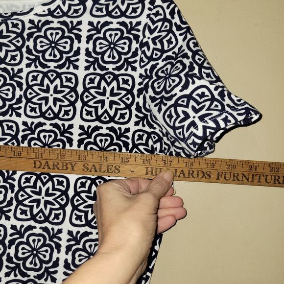 Talbots Navy White Print Scalloped‎ Neck M/P - Picture 7 of 10